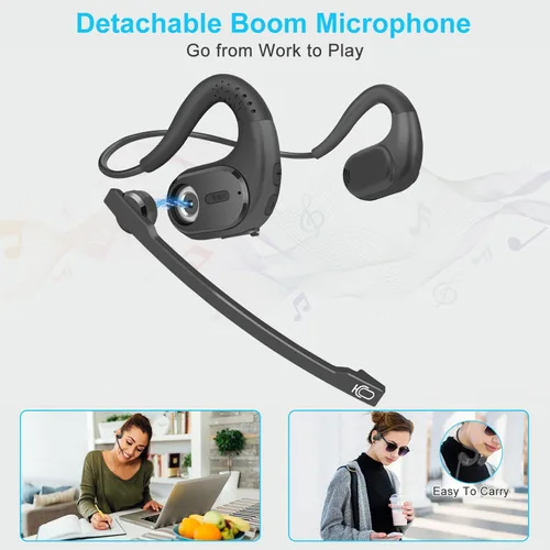 Vista 3 de iDIGMALL Auriculares Bluetooth 5.3 con micrófono desmontable magnético, auriculares inalámbricos de oído abierto con micrófono de cancelación