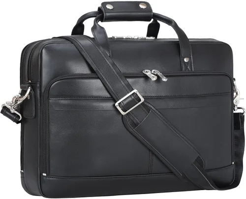 Vista 8 de Masa Kawa Maletín de cuero para hombre de 17/15.6" con bandolera para laptop, bolsa de hombro con mensajero para negocios, viaje, trabajo, estuche