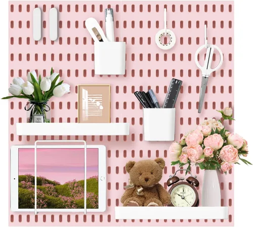 Vista 9 de VUSIGN Pegboard Combination Wall Organizer Kit 22" x 22", Black 4 piezas de tableros de clavijas y 17 accesorios, kit de panel de clavijas de negro