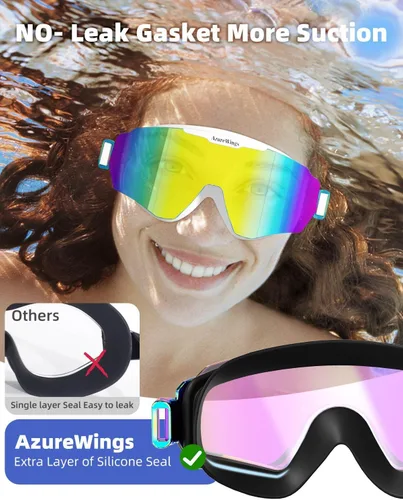 Vista 2 de Paquete de 2 gafas de natación para hombres, mujeres y adultos, marco grande, antivaho, sin fugas, protección UV HD, visión amplia, gafas