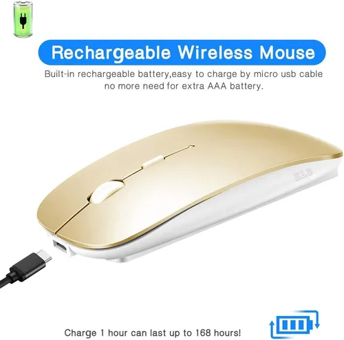 Vista 4 de KLO Mouse Bluetooth recargable para MacBook/MacBook Air/Pro/iPad, mouse inalámbrico para portátil/notebook/PC/iPad/Chromebook (Oro)