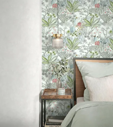 Vista 6 de Wudnaye Papel tapiz bohemio para despegar y pegar, papel tapiz Catus de 17.7 x 118.1 pulgadas, papel tapiz floral vintage para despegar y pegar