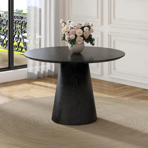 Vista 6 de Mesa de comedor negra, mesa de comedor redonda de 45 pulgadas para 4-6, mesa de comedor moderna con base estable, mesa de cocina negra que ahorra