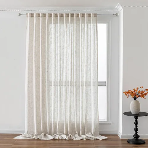 Vista 16 de MYSKY HOME Cortinas naturales de puerta francesa para ventana de puerta, 40 pulgadas de largo, cortas, semitransparentes, filtrantes de luz