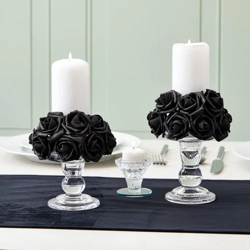 Vista 4 de Bright Creations Rosas artificiales sin tallo, flores artificiales negras para manualidades, rosas de espuma suave para arreglos de bricolaje, 200
