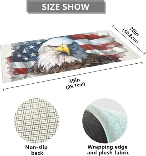 Vista 2 de Alfombra de baño con diseño de águila con bandera americana de 39 x 20 pulgadas, alfombra de baño lanuda suave y absorbente, antideslizante, lavable