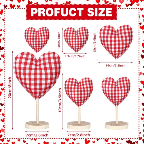 Vista 2 de Bucherry Juego de 5 piezas de bloques de corazón de tela de pie alto para el día de San Valentín, decoración de corazón de San Valentín, decoración