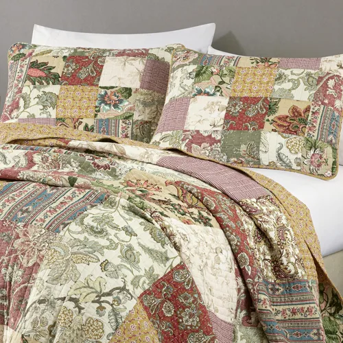 Vista 3 de Chezmoi Collection Delaney - Juego de edredón de 2 piezas, diseño floral de retazos prelavados, 100% algodón, tamaño individual