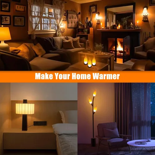 Vista 7 de Bestview - Bombillas LED con efecto de llama, 3 modos de luz parpadeante, bombilla de vela inteligente con base de candelabro E12 para Halloween