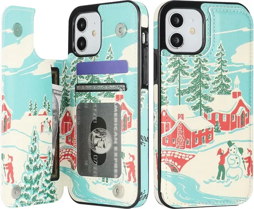 Vista 11 de HAOPINSH Funda tipo cartera para iPhone 12/12 Pro - Bandera americana Girasol, tarjetero, cuero sintético, soporte, cierre magnético doble, a prueba