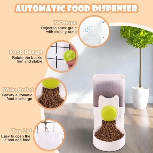 Vista 2 de Comedero automático para mascotas, contenedor de alimentos para colgar en jaula de gravedad automática de 1 litro, para perros y gatos pequeños