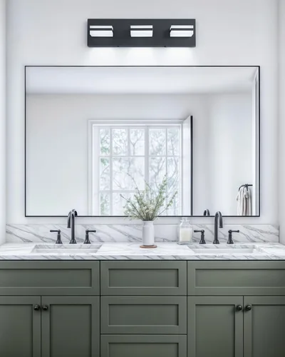 Vista 7 de VONLUCE Lámpara de tocador de baño, 3 luces LED modernas de tocador, luz de baño ajustable 3CCT con función de memoria, pantallas giratorias