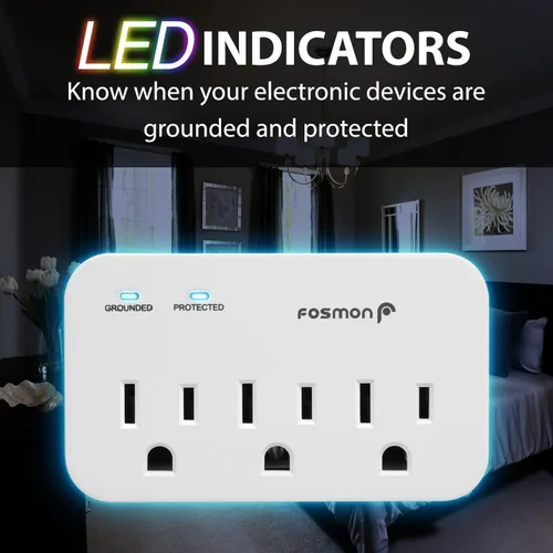 Vista 4 de Fosmon Protector contra sobretensiones para refrigerador, Protector contra sobretensiones para electrodomésticos de servicio pesado de 3 tomas