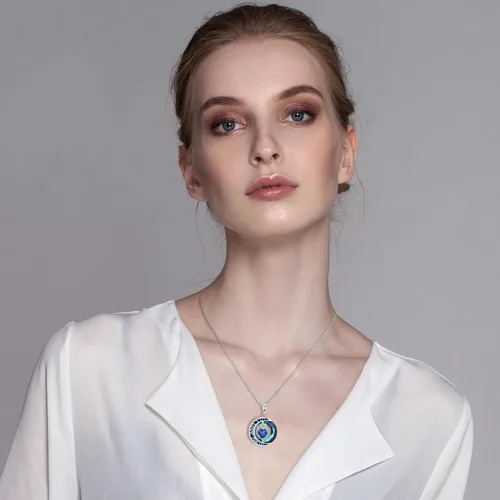 Vista 45 de Collares de cristal para mujer, regalos para aniversario de esposa, regalos de cumpleaños para mujeres, collar de zafiro azul con la frase "I Love