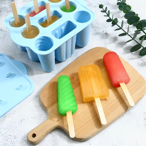 Vista 6 de Moldes de paletas de 9 cavidades con 50 varillas de madera sin BPA Azul