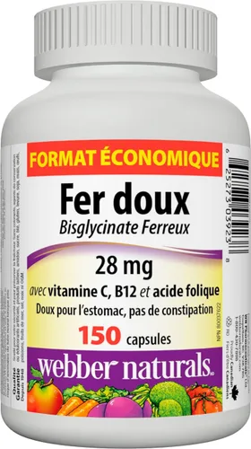 Vista 2 de Webber Naturals Suplemento de hierro suave con vitamina C, B12 y ácido