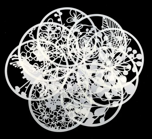 Vista 3 de Paquete de 8 plantillas de pintura floral – Plantillas redondas huecas reutilizables para manualidades, arte de pared, lienzo y decoración de tela
