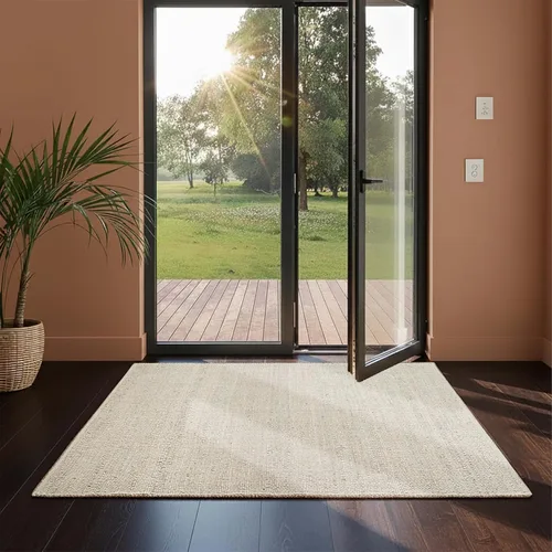 Vista 6 de GRUHUM Alfombra rectangular de algodón de yute de 2 x 3 pies, tejida a mano, natural, estilo granja bohemio para sala de estar, dormitorio, cocina
