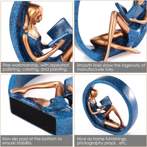 Vista 6 de Estatuas de resina para niña, estatua de yoga, escultura artística para estantería, adornos para lectores, profesores, decoración para sala