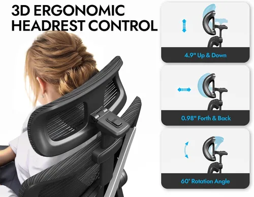 Vista 6 de Silla de oficina ergonómica negra: silla de escritorio de malla cómoda con Negro
