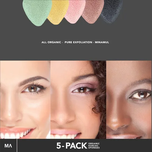 Vista 5 de Minamul Konjac - Juego de esponjas faciales orgánicas exfoliantes, exfoliantes faciales suaves diarios, cuidado de la piel, seguro para pieles