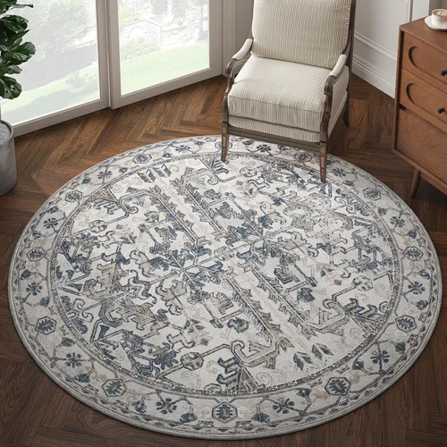 Vista 259 de jinchan Lima - Alfombra simétrica floral geométrica lavable, alfombra de entrada de medio círculo de 2 x 3, alfombra de media luna, suave y Azul
