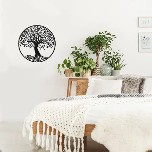 Vista 7 de Demissle Arte de pared de metal árbol de la vida de 11.8 pulgadas para colgar en la pared, árbol genealógico, esculturas colgantes de jardín