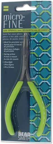 Vista 9 de The Beadsmith Alicates de punta plana doblados microfinos, 5 pulgadas (5.000 in) con cabeza de acero pulido, mango de agarre cómodo de PVC verde