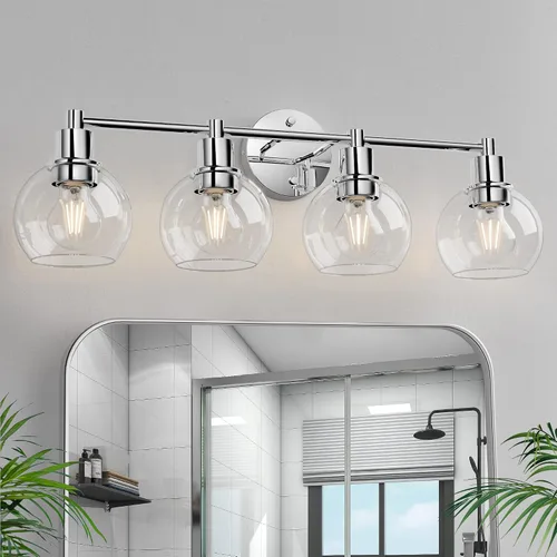 Vista 19 de 2 lámparas de baño, luces de tocador negras, luces de tocador de baño de granja, 2 luces, globo negro mate, accesorio de iluminación sobre espejo