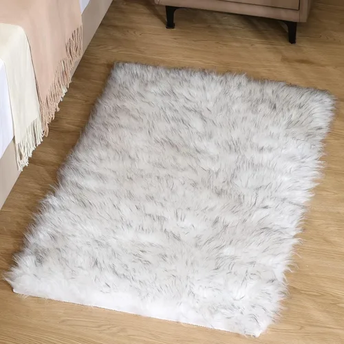 Vista 40 de Goolela Alfombra esponjosa de piel sintética para dormitorio, color marrón claro beige, 2 x 3 pies, alfombra de piel de oveja peluda y difusa