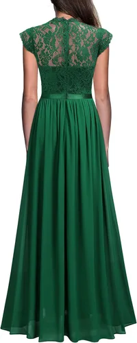 Vista 2 de Miusol - Maxi vestido floral con encaje para fiesta de noche y uso formal para mujer
