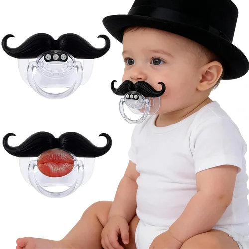 Vista 10 de YAPROMO Chupetes divertidos para bebés, 2 chupetes de bigote para bebés de 0 a 18 meses, divertidos chupetes para recién nacidos, para bebés, niños