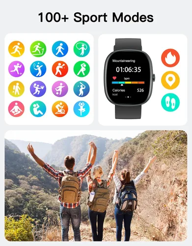 Vista 3 de Rastreador de actividad física para hombres y mujeres con llamadas Bluetooth, monitor de frecuencia cardíaca 24/7 y oxígeno en sangre, rastreador