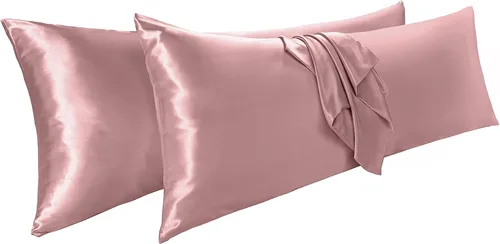 Vista 8 de Vonty 2 fundas de almohada de satén estándar – Fundas de almohada de 20 x 26 pulgadas, fundas de almohada negras para proteger la piel y el cabello