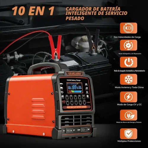 Vista 2 de Cargador de batería de coche de 12 V/24 V, 10 modos, mantenedor automático de batería