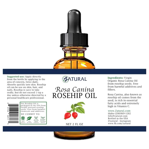 Vista 2 de Zatural ROSA CANINA - Aceite orgánico de rosa mosqueta para cara, uñas, cabello y piel, aceite de rosa mosqueta prensado en frío (2 onzas)