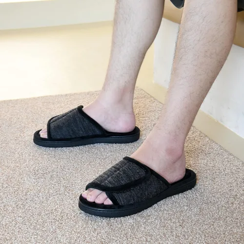 Vista 2 de DL Pantuflas ajustables de espuma viscoelástica para hombre, con punta abierta, cómodas para interiores y exteriores, acogedoras y transpirables