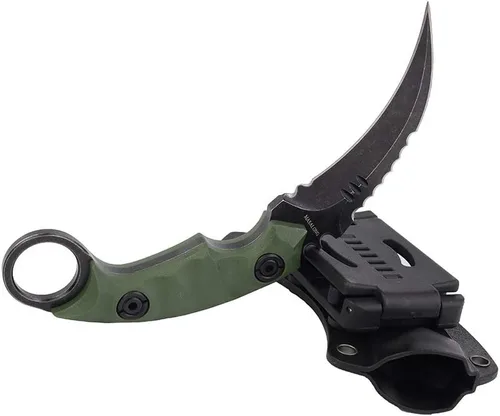 Vista 10 de MASALONG Garra de supervivencia para exteriores, cuchillo táctico dentado, de doble filo, hoja fija, con funda