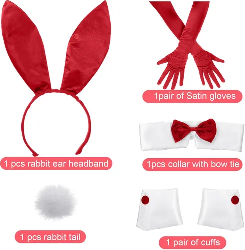 Vista 2 de Zhanmai Conjunto de disfraz de conejo que incluye diadema de orejas de conejo, puños y accesorio de cola de conejo para fiesta de cosplay