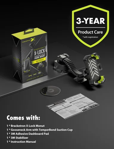 Vista 9 de Bracketron X-Lock - Soporte para teléfono de automóvil, para camión, salpicadero, parabrisas 4-point XGrip security, 360° flexible gooseneck arm