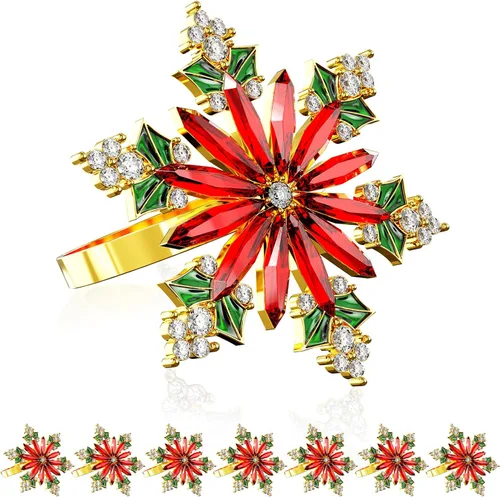 Vista 10 de ZeeDix Juego de 6 servilleteros de corona de Navidad, servilleteros de Navidad para servilletas de tela, servilleteros de Navidad para Acción