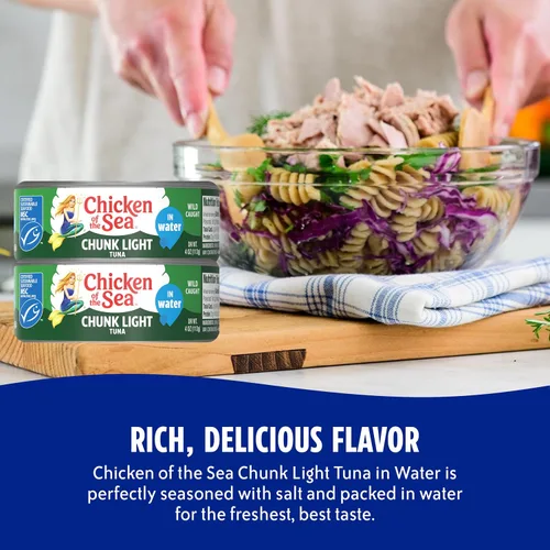Vista 4 de Chicken of the Sea Wild Caught Chunk Light Tuna, latas de 5 onzas, 24 unidades - Atún alto en proteínas 100% clásico en trozos en agua - Comidas