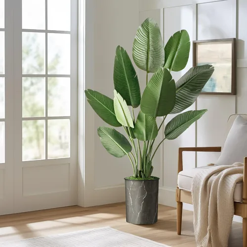 Vista 23 de SIGNWIN - Árbol artificial en moderna maceta con efecto de granito, ave del paraíso artificial de seda para decoración del hogar en interiores