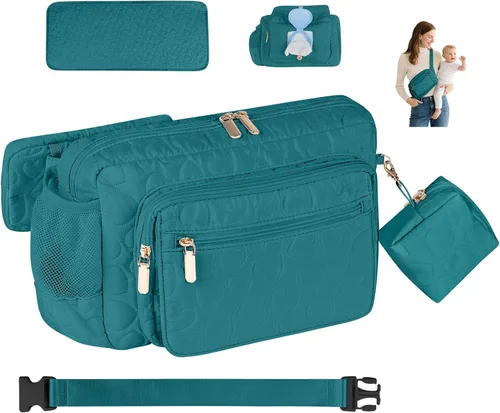 Vista 12 de Rexmore Bolso de Cadera Acolchado para Mamá - Bolso Compacto de Mujer con Cambiador Portátil y Bolsillo para Toallitas, Organizador de Viaje y Negro