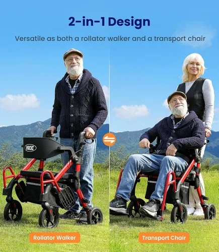 Vista 2 de VOCIC Andadores para personas mayores, Z55 Combo andador y silla de ruedas 2 en 1, reposapiés sin doblez, andador con ruedas grandes de 25.4 cm