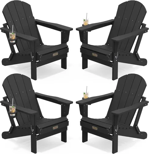 Vista 74 de SERWALL Silla Adirondack plegable para exteriores, silla de patio con portavasos - Ejército