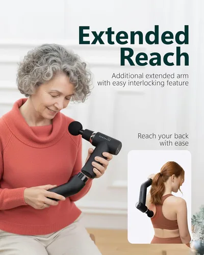 Vista 2 de Pistola de masaje InClover Life con mango extraíble para masaje muscular de tejido profundo – masajeador manual de percusión con calor para espalda