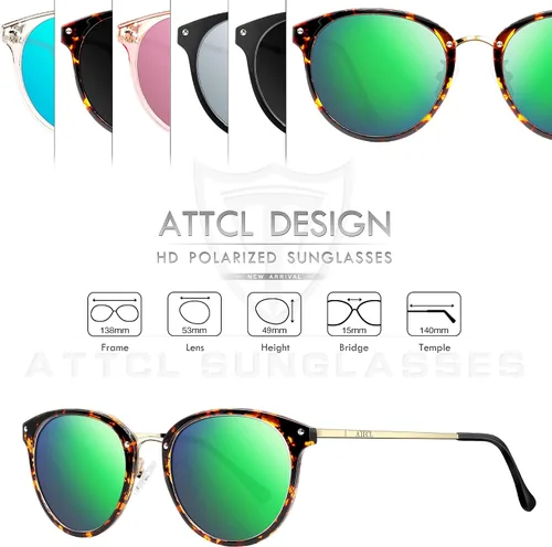 Vista 3 de ATTCL Gafas de sol polarizadas redondas para mujer - Protección UV Marco de metal