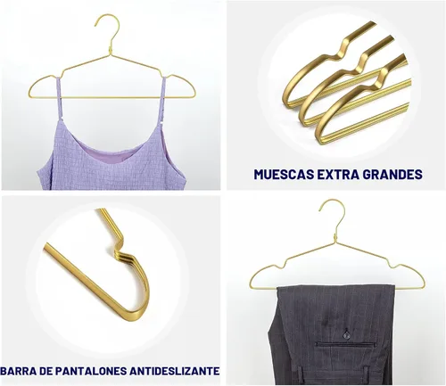 Vista 3 de Amber Home Paquete de 20 perchas de aluminio dorado mate de alta calidad, 16.5 pulgadas, extra suaves y duraderas, colgador de metal ligero