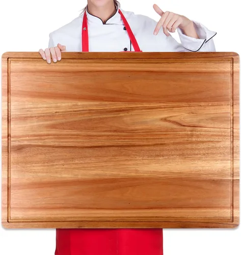 Vista 9 de Tablas de cortar de madera de acacia maciza para decoración de cocina, tabla de embutidos de madera, tablas de queso de carne, bloque de carnicero